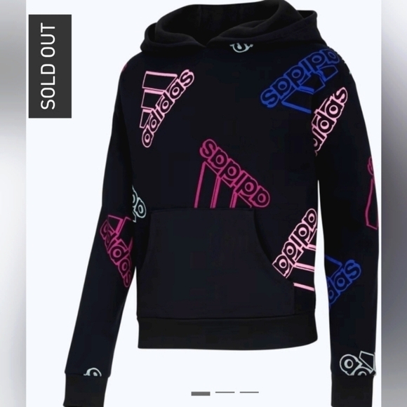 ADDIDAS GIRLS SIZE L 14/16 FLEECE HOODIE SWEATER SPORT LOGO KIDS NWT - Picture 3 of 14